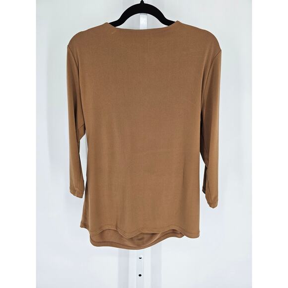 Grace Elements Womens Sz XL 3/4 Sleeve Faux Wrap Blouse Dark Beige V Neck - Picture 4 of 4